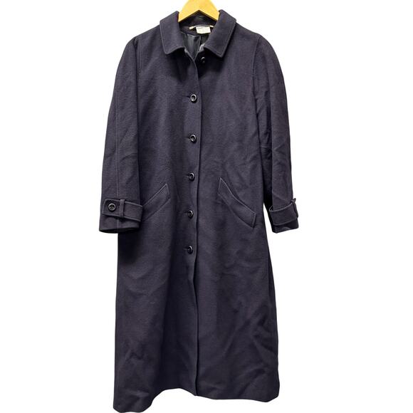 Vintage Alexon Overcoat Womens 12 Cashmere Wool Navy Blue Long Button Up Classic - Picture 1 of 9